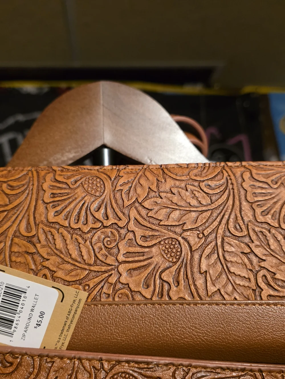 Frye & Co Embossed Floral Leather Crossbody And Matching Wallet - Cognac